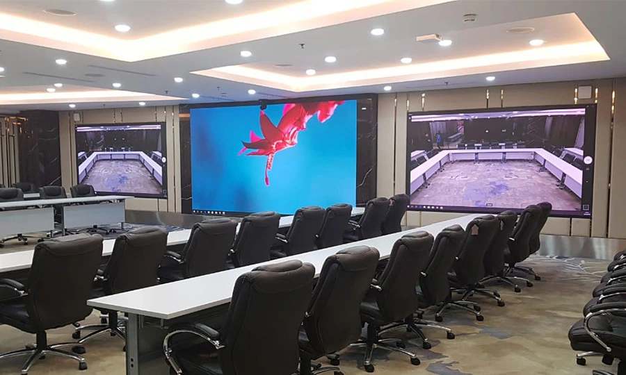 Fixed LED screen in a conference room offering clear visuals for presentations