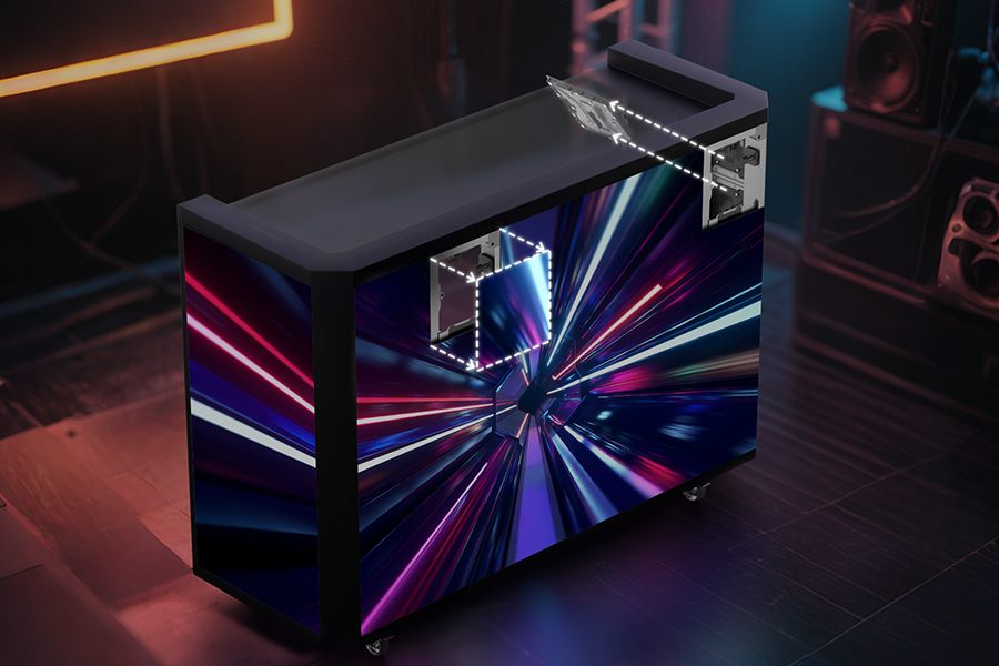 Front and rear maintenance access for LED DJ booth