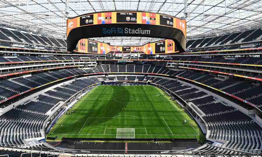 SoFi Stadium LED display during a sports event