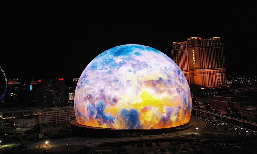 The Sphere LED display in Las Vegas at night