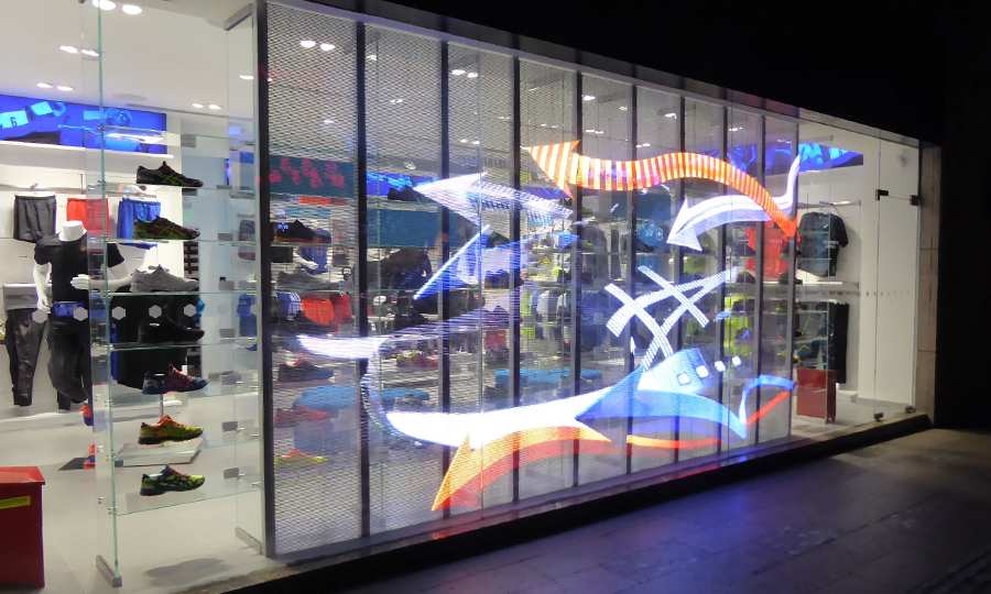 Transparent LED display in retail setting