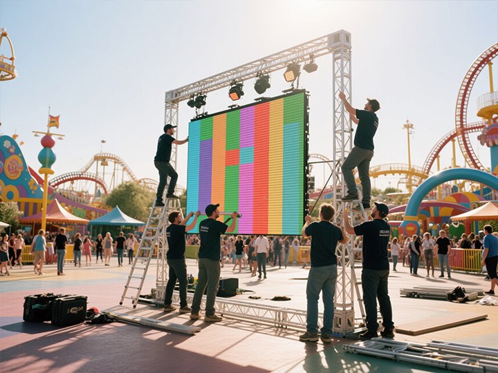 Assembling-LED-screen-on-truss-easily