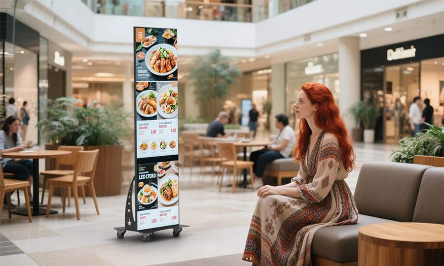 LED poster display in retail attracting customers