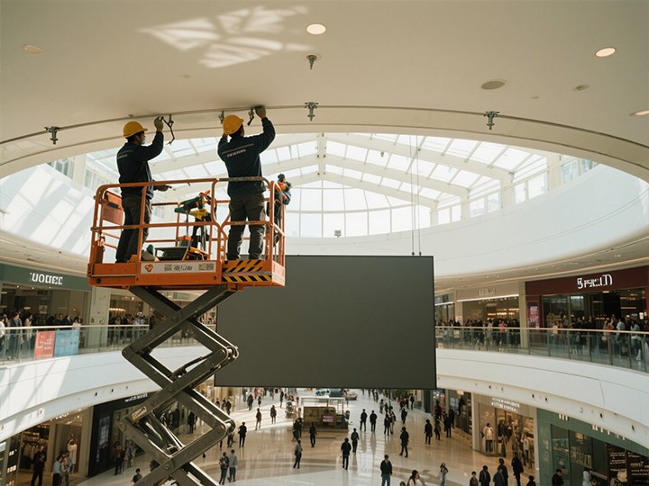 Securing-ceiling-anchors-for-LED-screen