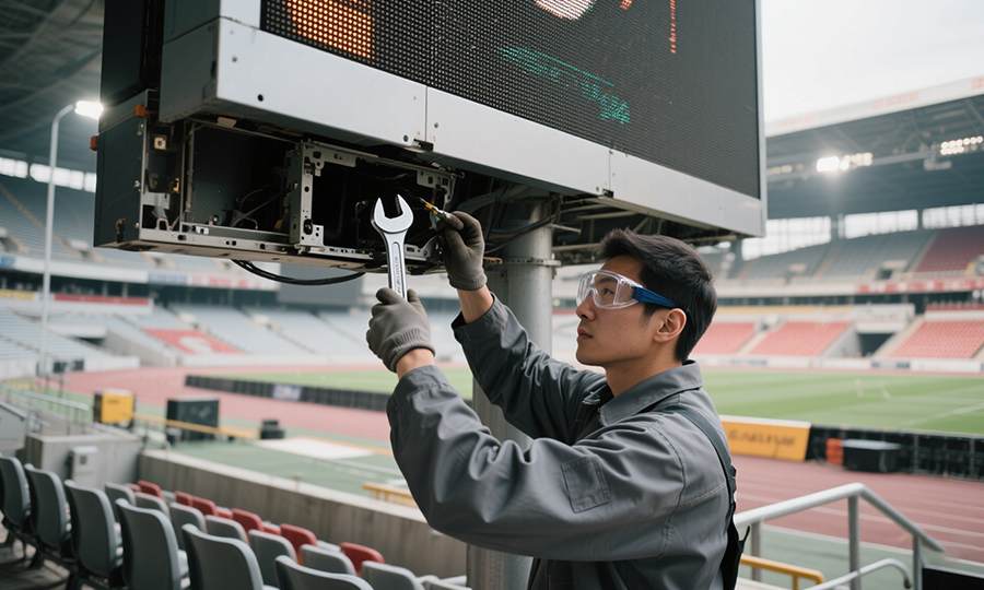 Technician repairing LED display scree