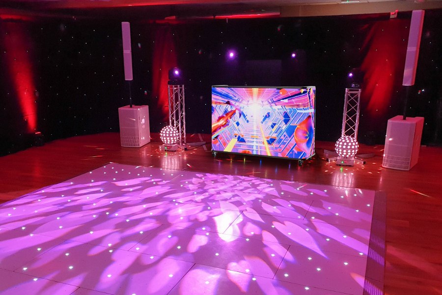 Elevate weddings with premium, customizable DJ booth visuals