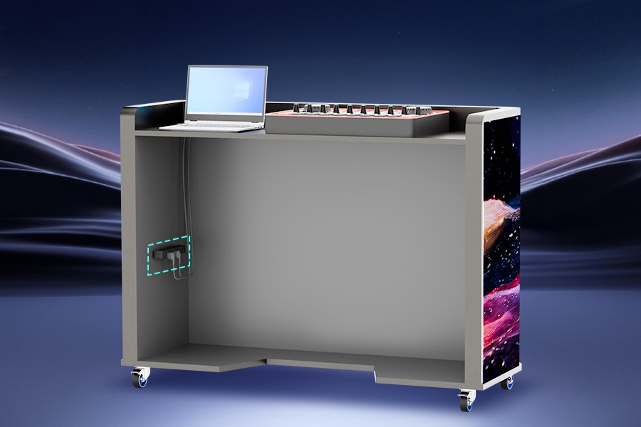 Power your devices with a built-in curved DJ booth socket