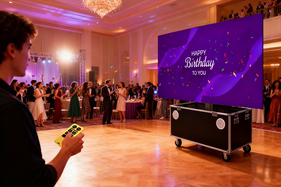 Witness the one-touch setup of our portable LED screen