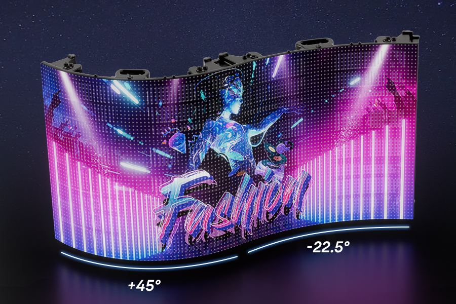 Create seamless S-curves with -22.5° to +45° flexible LED panels