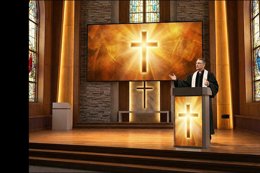 Digital Church Podium Displaying Scriptures