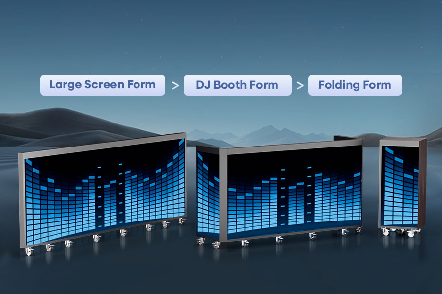 Portable DJ facade booth mode with detachable pillars