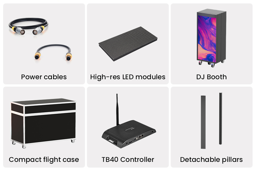 Portable LED Fully Folding DJ Booth Packaging and Accessories
