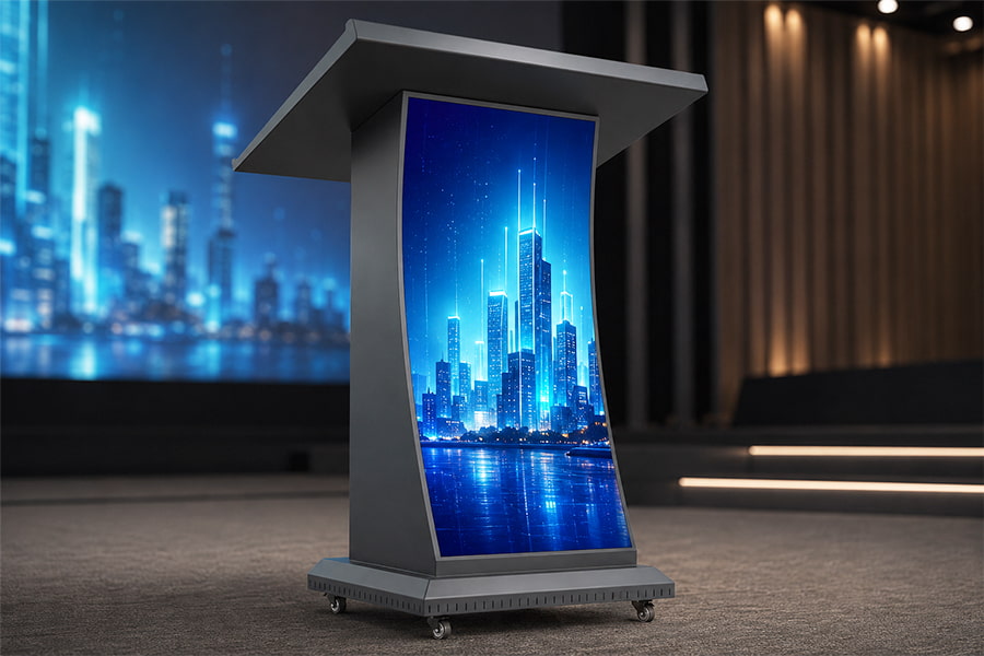 Borderless curved LED podium front view for premium events