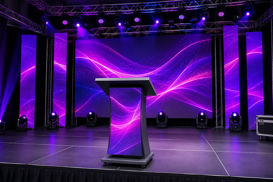 Complete event rental package featuring P2.5 LED podium