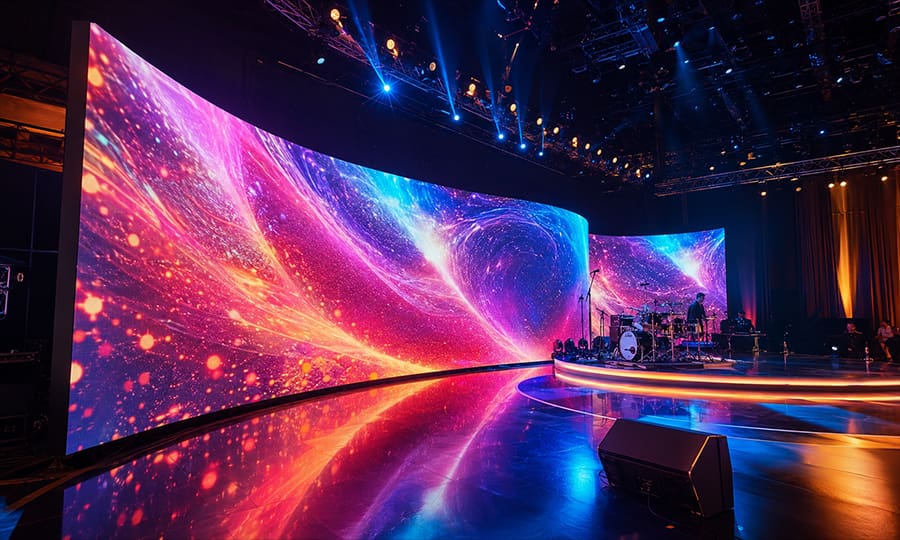 Curved flexible P4 LED rental screen for a stage design
