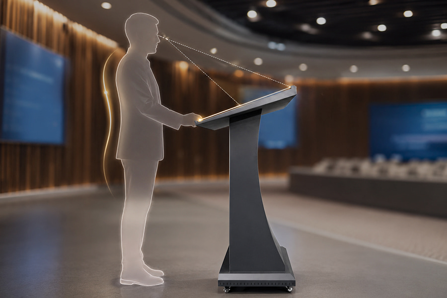 Ergonomic speaking angle on LED podium reducing fatigue