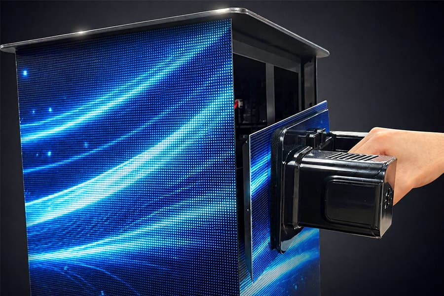 Front-service LED Cube Display allowing quick module replacement