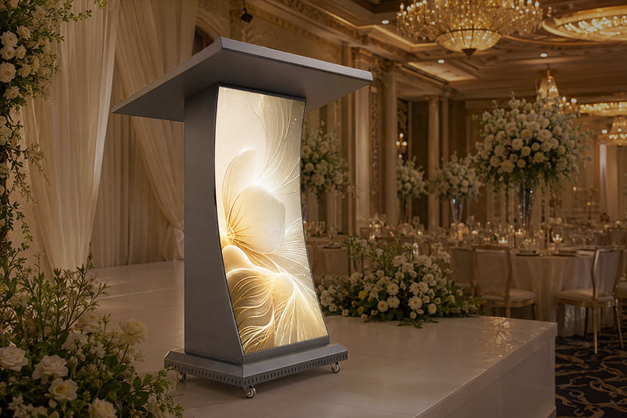 Hotel LED podium elevating premium banquet hall event