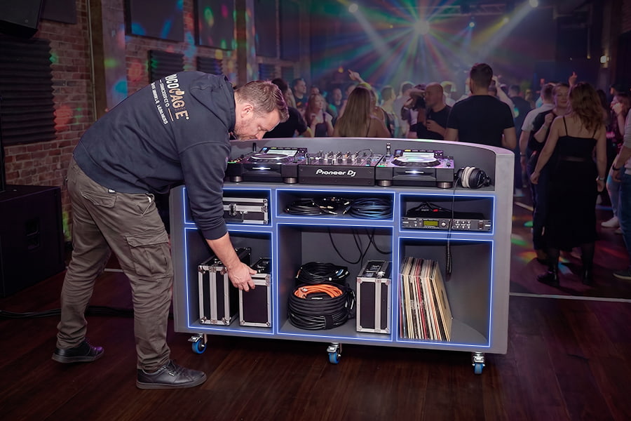 Keep essentials organized with storage cabinets in LED DJ Booths