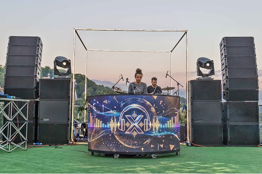 Main stage festival performance with LED DJ Booths
