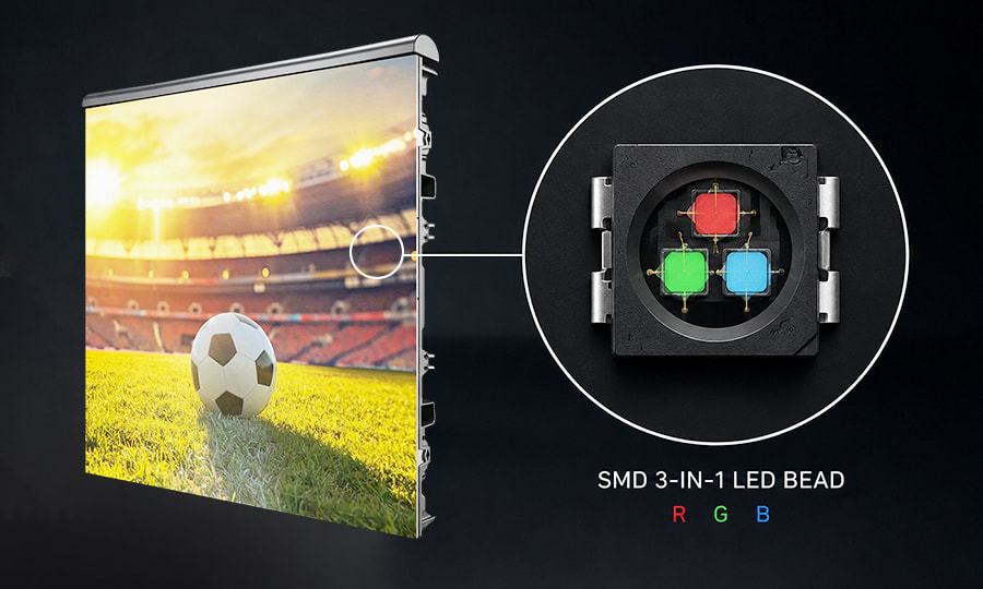 P4 LED display module showing its SMD 3-in-1 LED chips