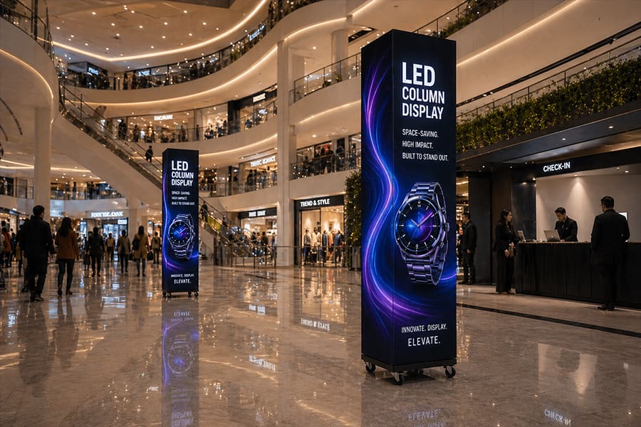 Vertical LED Display Cube design maximizing visual impact in limited space